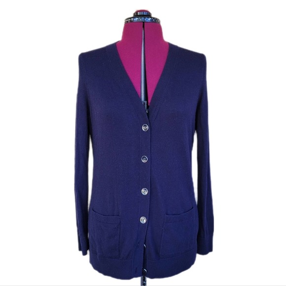 Talbots Navy Blue V-Neck Button Down Long Line Lightweight Cardigan sz M - Picture 1 of 8